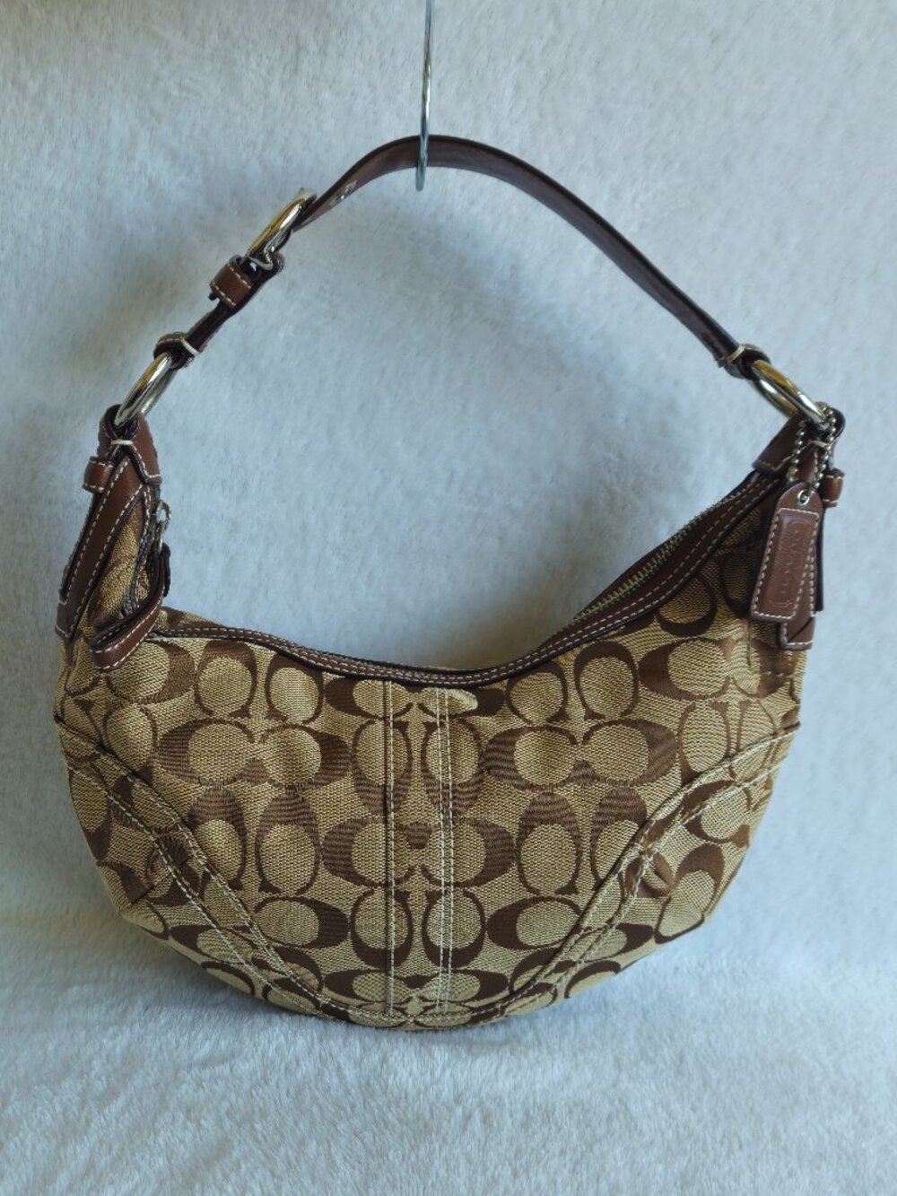 Vintage Coach Y2K 10073 Signature Canvas Half Moon Hobo Shoulder Bag Purse
